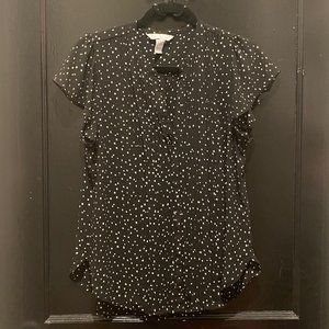 Black, Pleated Front Blouse with Polka Dots